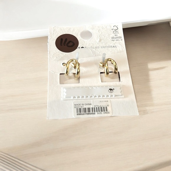 Madewell Gold Double Mini Hoop Earrings – Hypoallergenic Titanium Posts – NWT - Picture 4 of 4